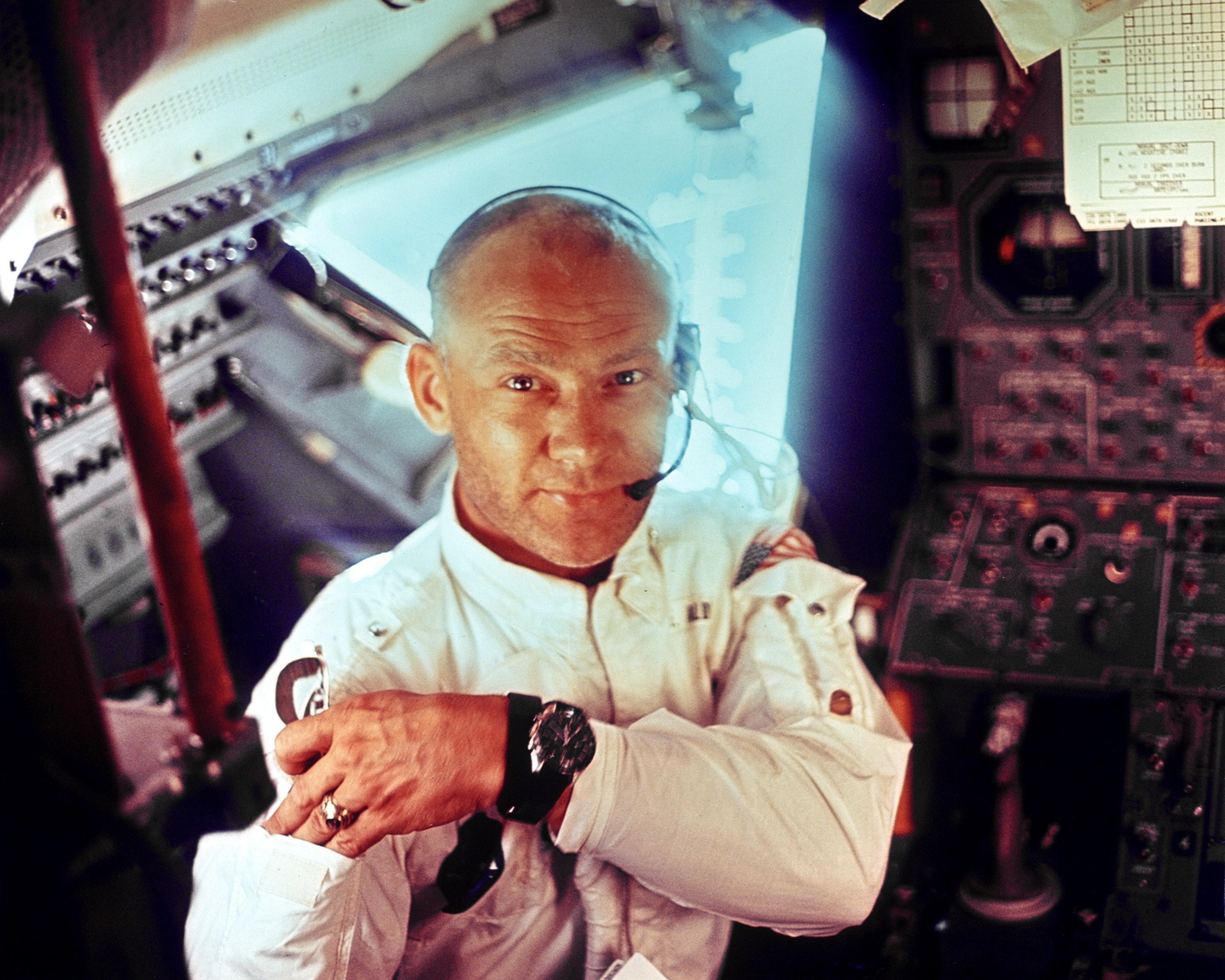 Picture of astronaut in suit looking towards the camera